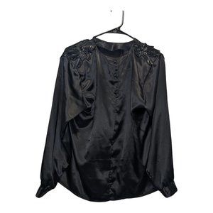 Vintage Worthington Women's Blouse Black Button Sequins 80s 90s USA Size 14